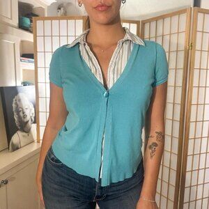 90s Short Sleeve Layered Blouse and Cardigan Combo